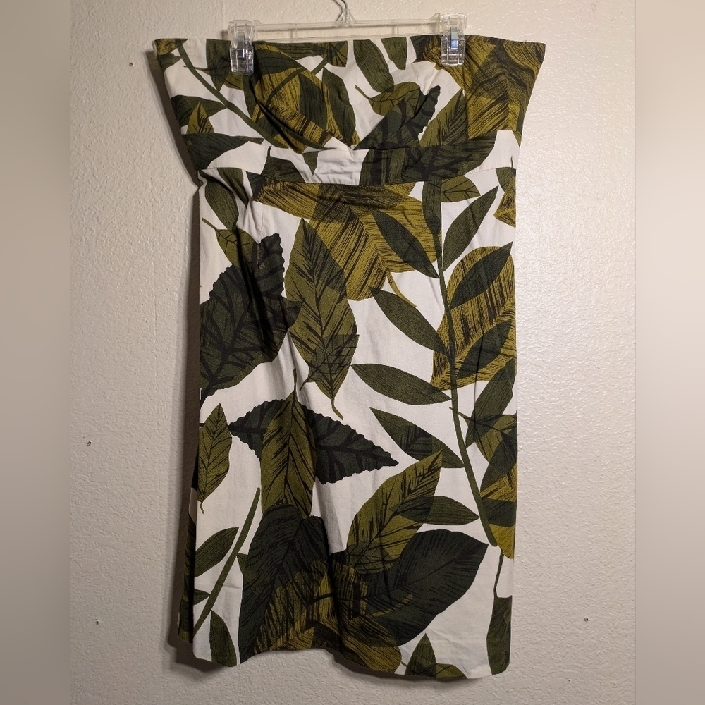 New York And Co Leaf Print Strapless Dress Size 16 Pre-owned